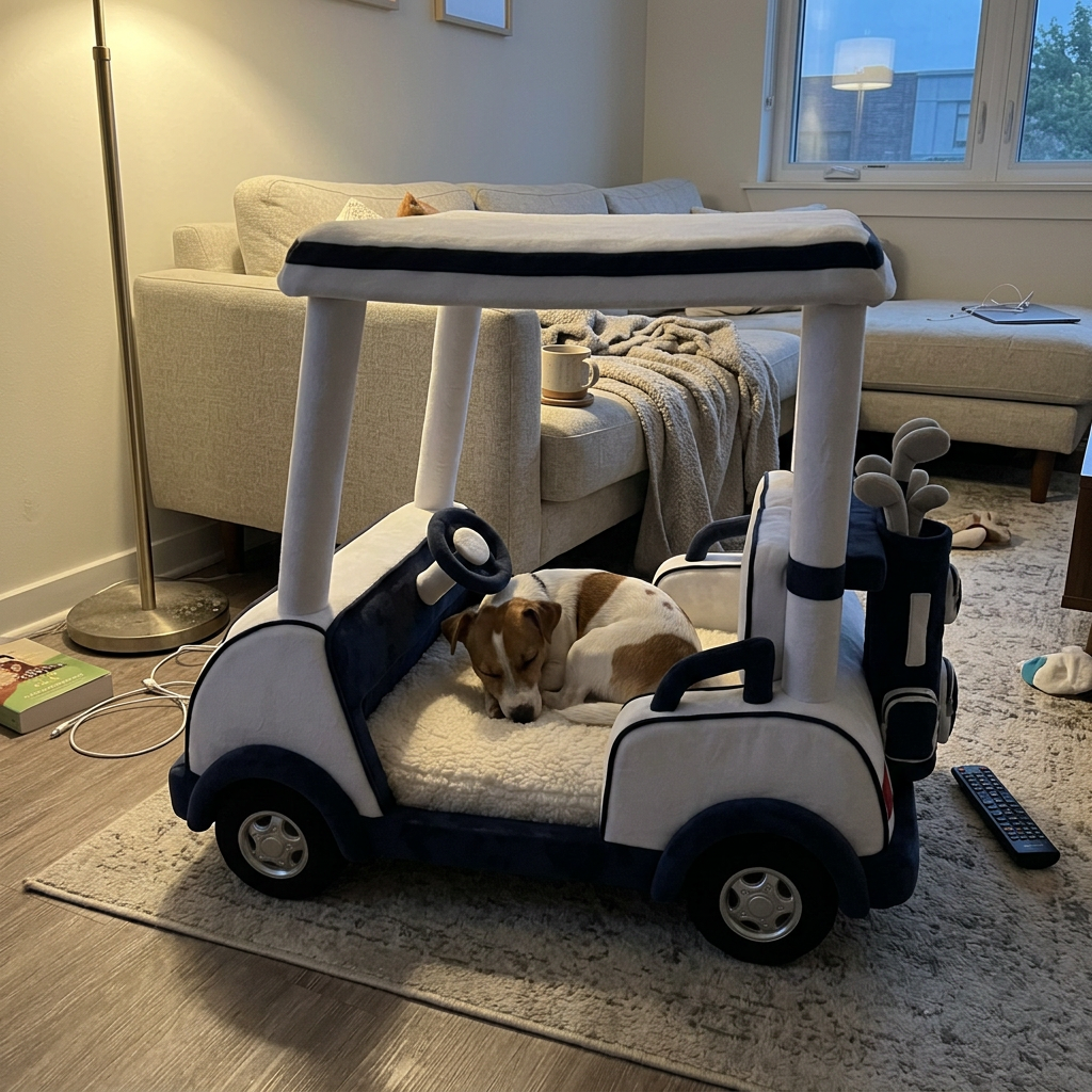 Dog asleep in the Fairway Paws bed at home