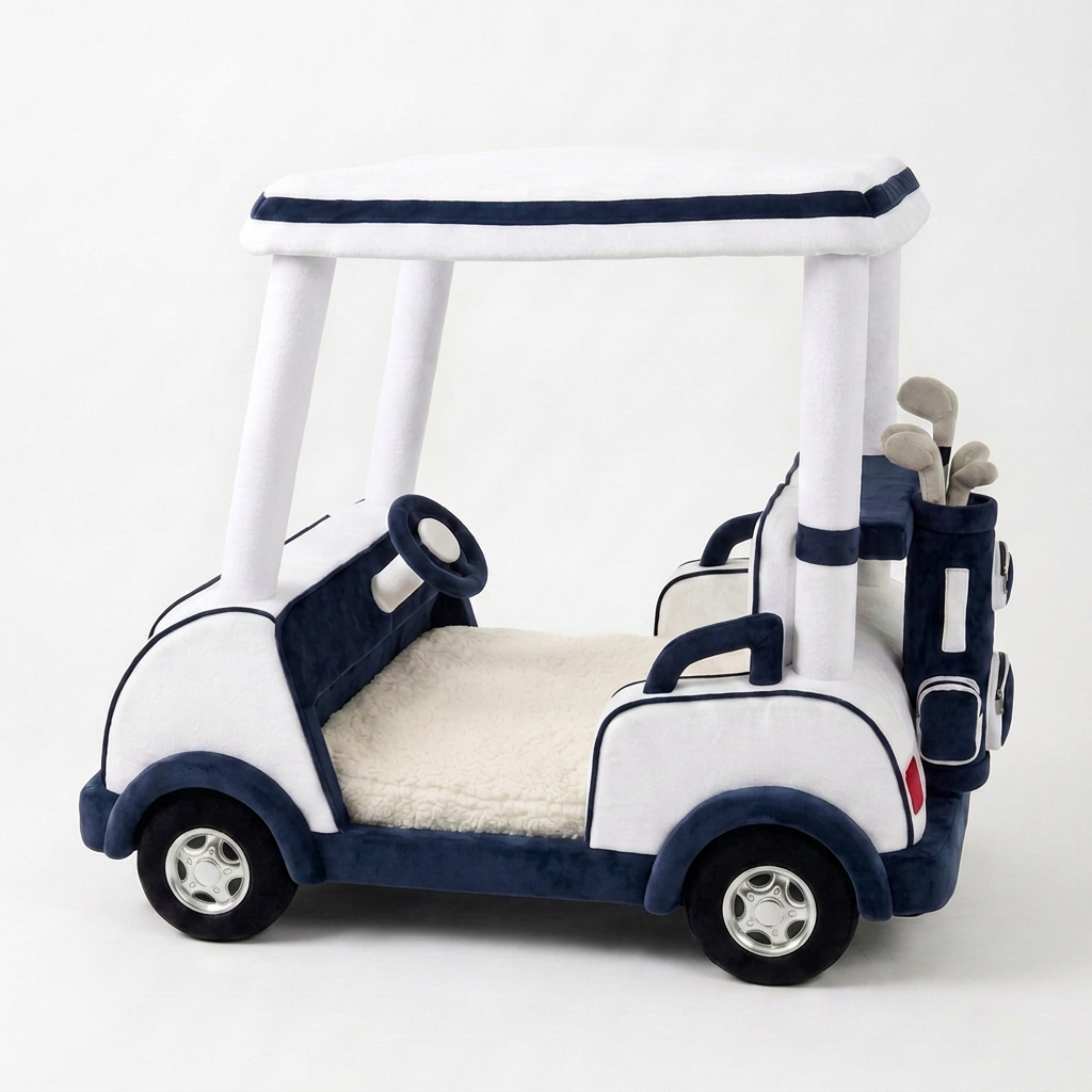 Fairway Paws golf cart dog bed in Blue, side on
